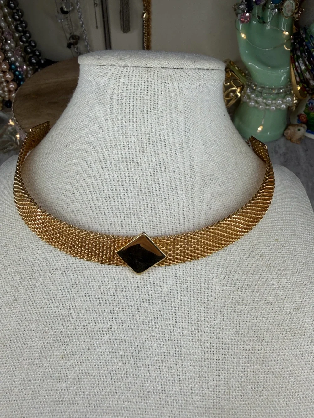 Vintage Park Lane Choker Gold Tone Geometric Jewelry Signed